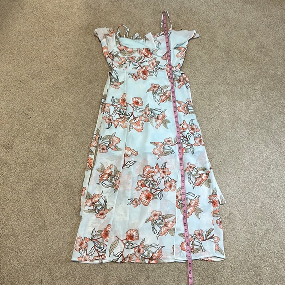 J.O.A. Light blue & coral floral midi dress S - Picture 13 of 13